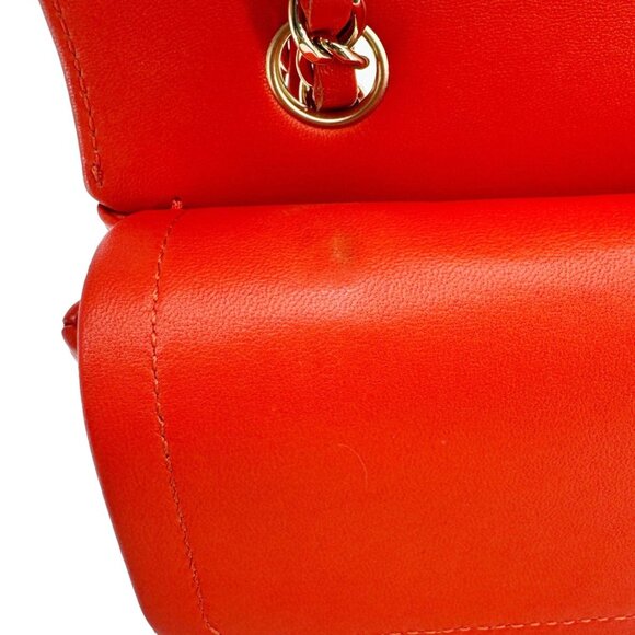 Chanel  Classic Double Flap Medium Chevron Leather Shoulder Bag Orange - Picture 11 of 16